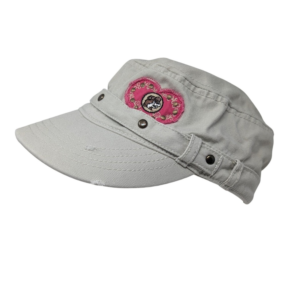 Buc-ee's Cadet Hat Heart Mascot Studded Distressed Military Cap Souvenir Y2K